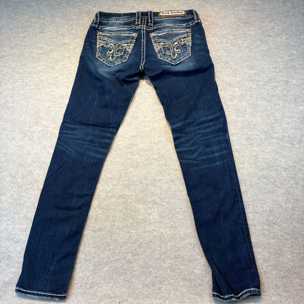 Rock Revival Boris Skinny Distressed Dark Wash Jeans Size 28